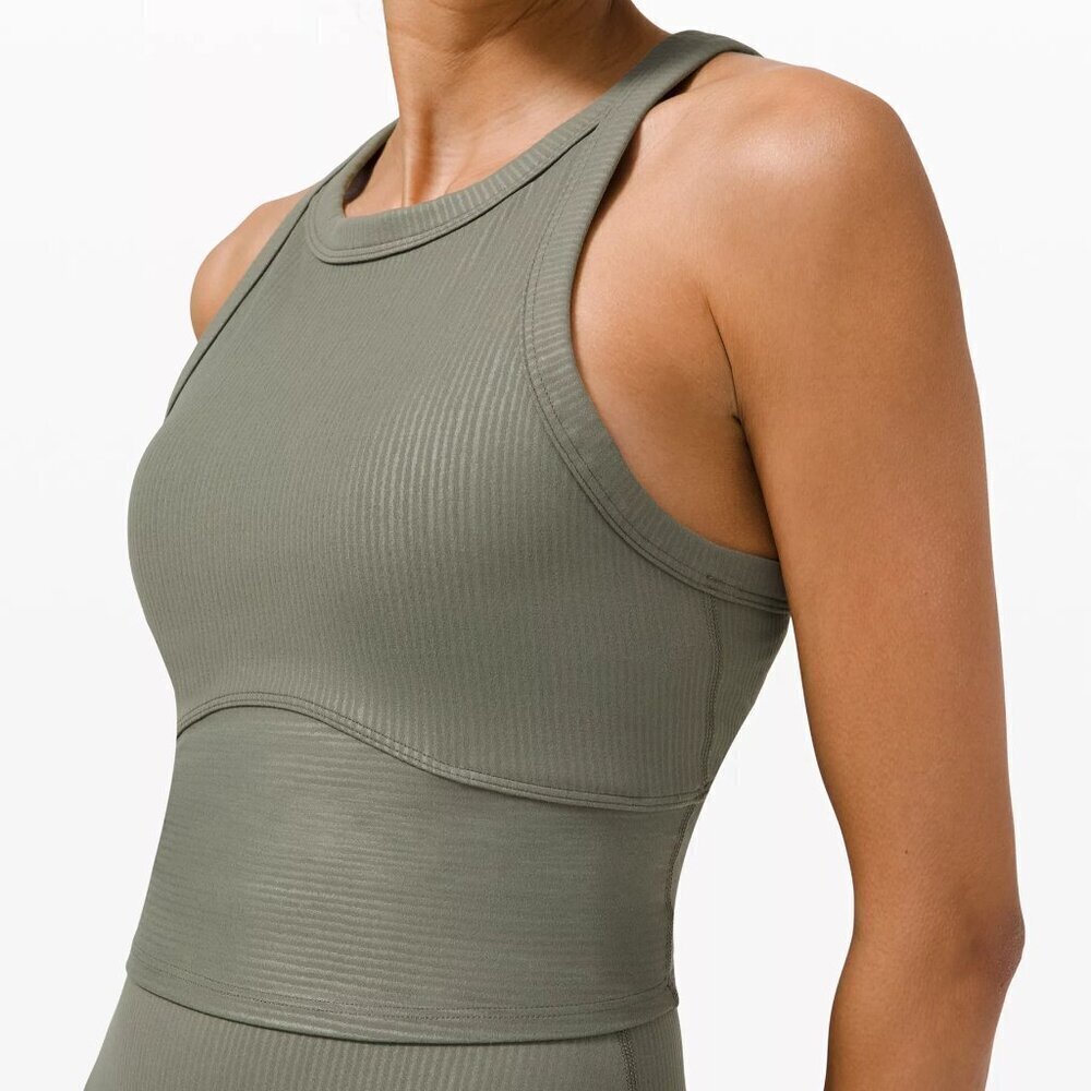 Lululemon Blissful Bend Tank- Cropped Ribbed Tank Top- Olive Green- Size 4